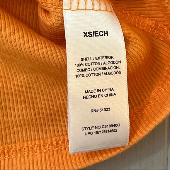 Vince Camuto Womens Puff Short Sleeve Fitted Top Ribbed Cotton NWT XS Orange - Picture 9 of 11